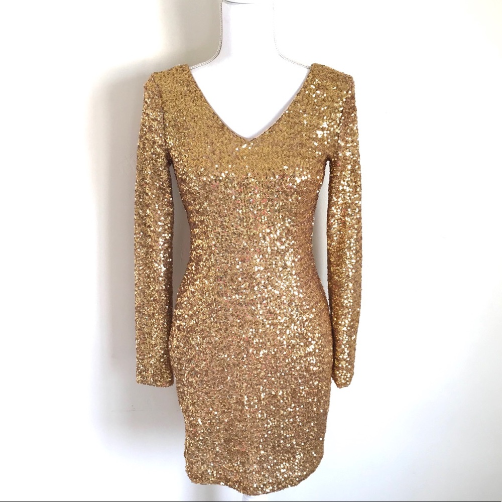 ARK & CO gold sequin long sleeve dress - Size S